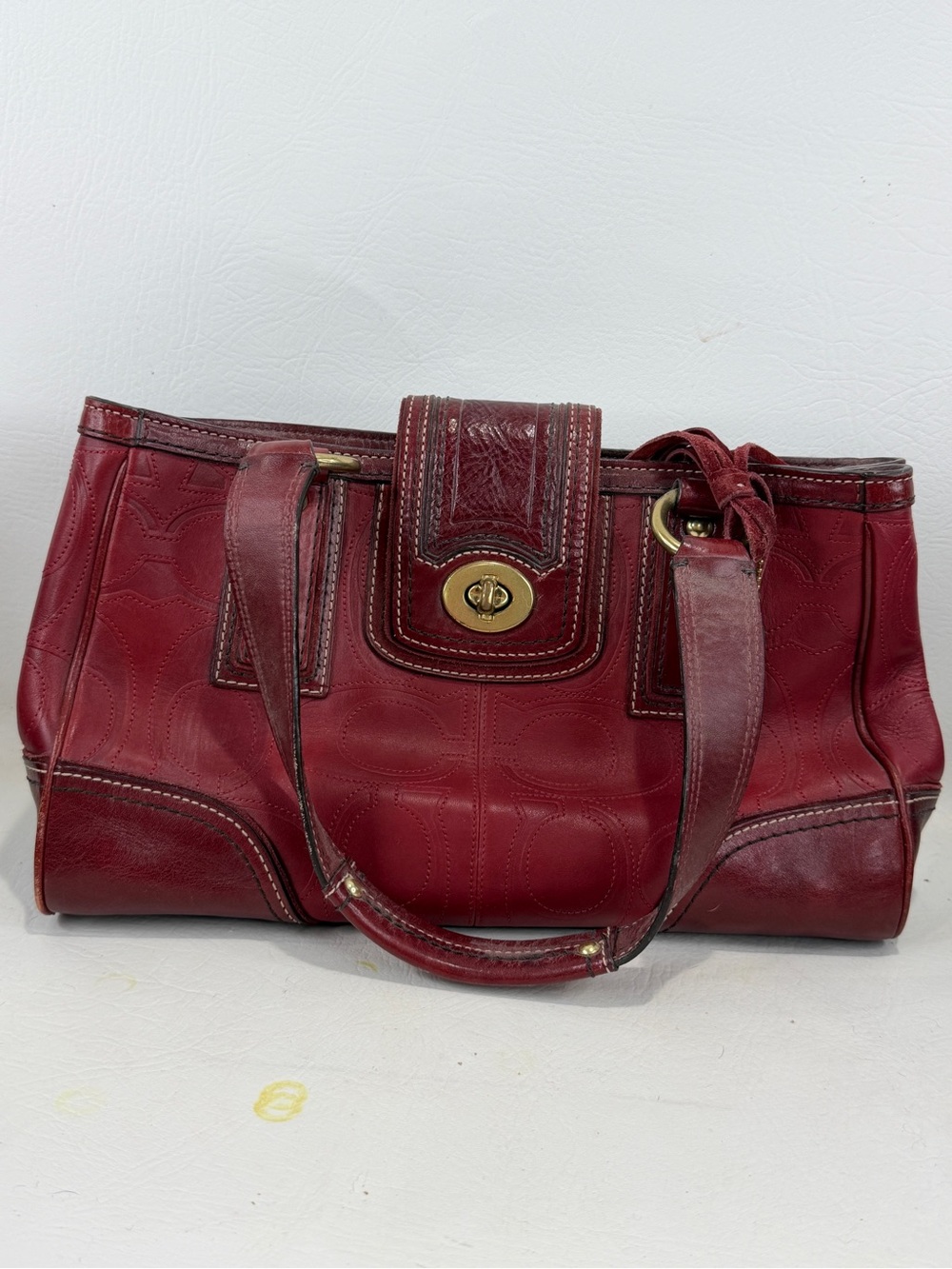 Coach Red Leather Shoulder Bag with Turn-Lock Closure